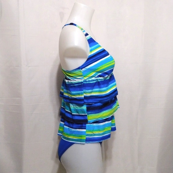 NWT Jantzen 2 Piece Set Swimwear Tiered Striped Tankini Top & Bikini Botom US 8 - Picture 9 of 17